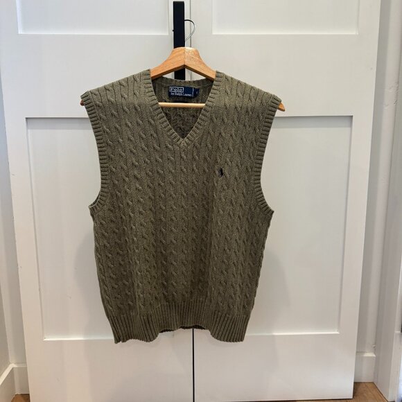 Polo Ralph Lauren Olive Green Cable Knit Sweater Vest Men’s Size Large - Picture 1 of 11